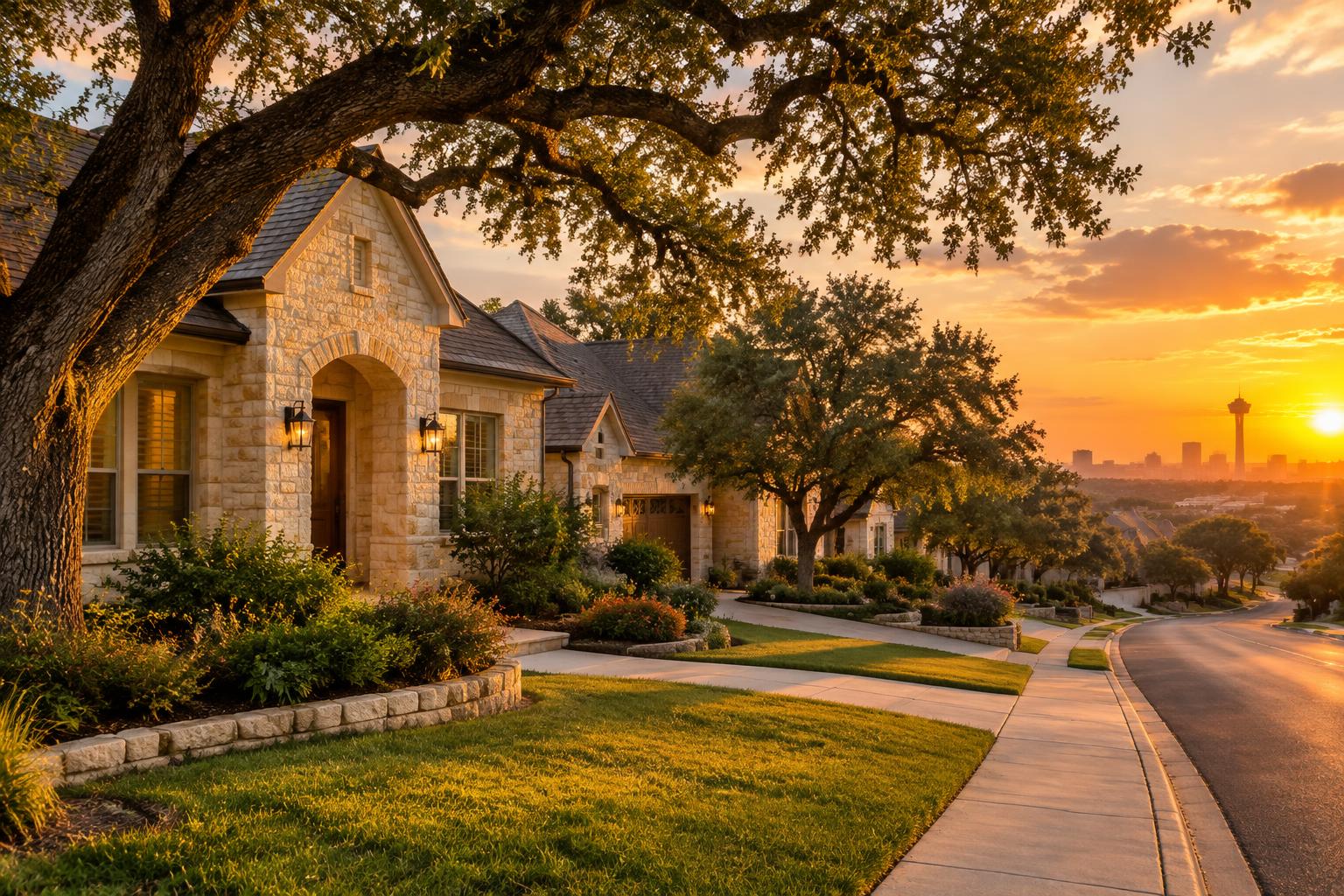 San Antonio neighborhood at golden hour